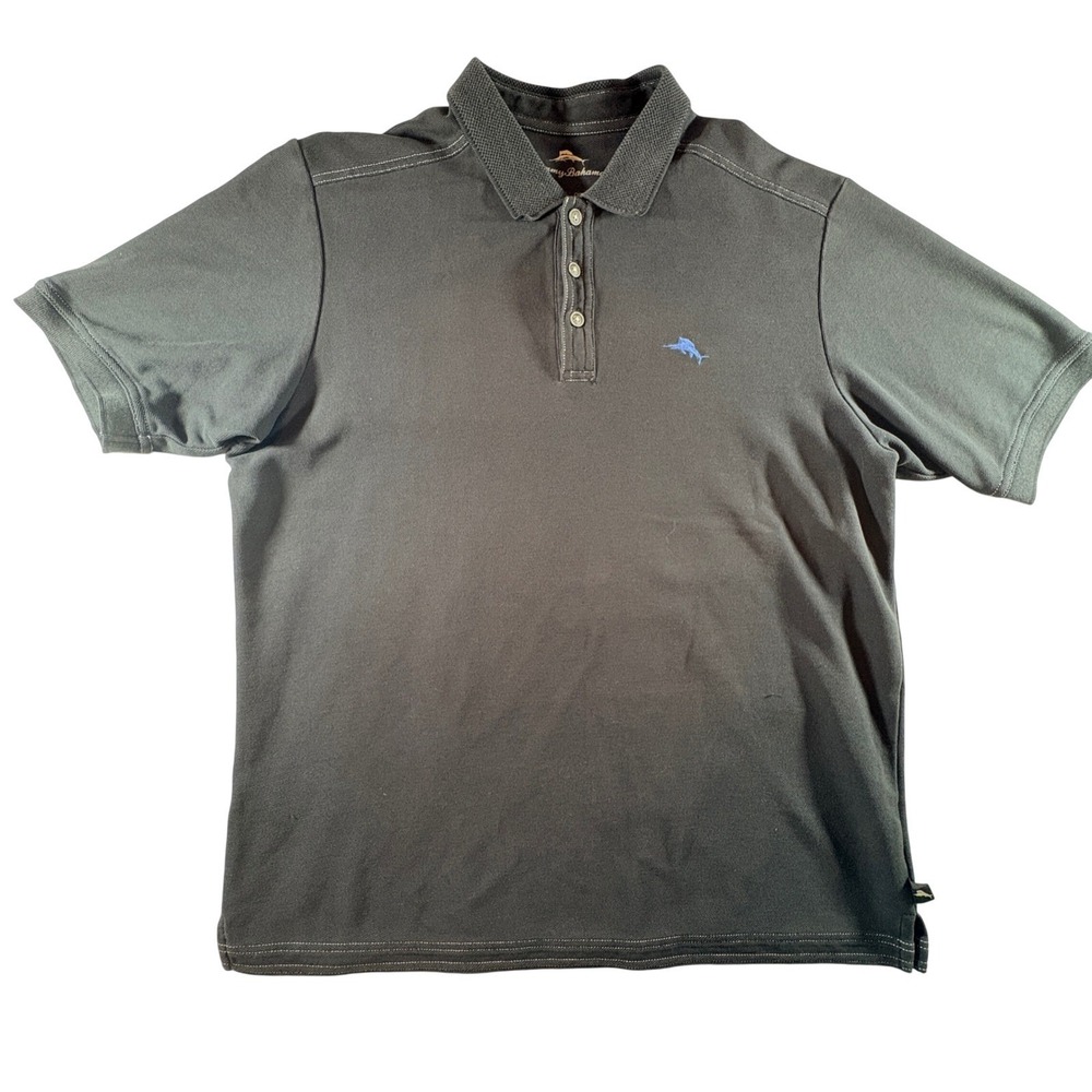 Tommy Bahama Polo Shirt Mens Medium Gray Supima Cotton Blend Short Sleeve Marlin